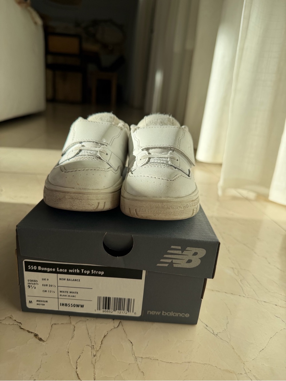 New Balance White Kids Sneakers with Velcro Strap